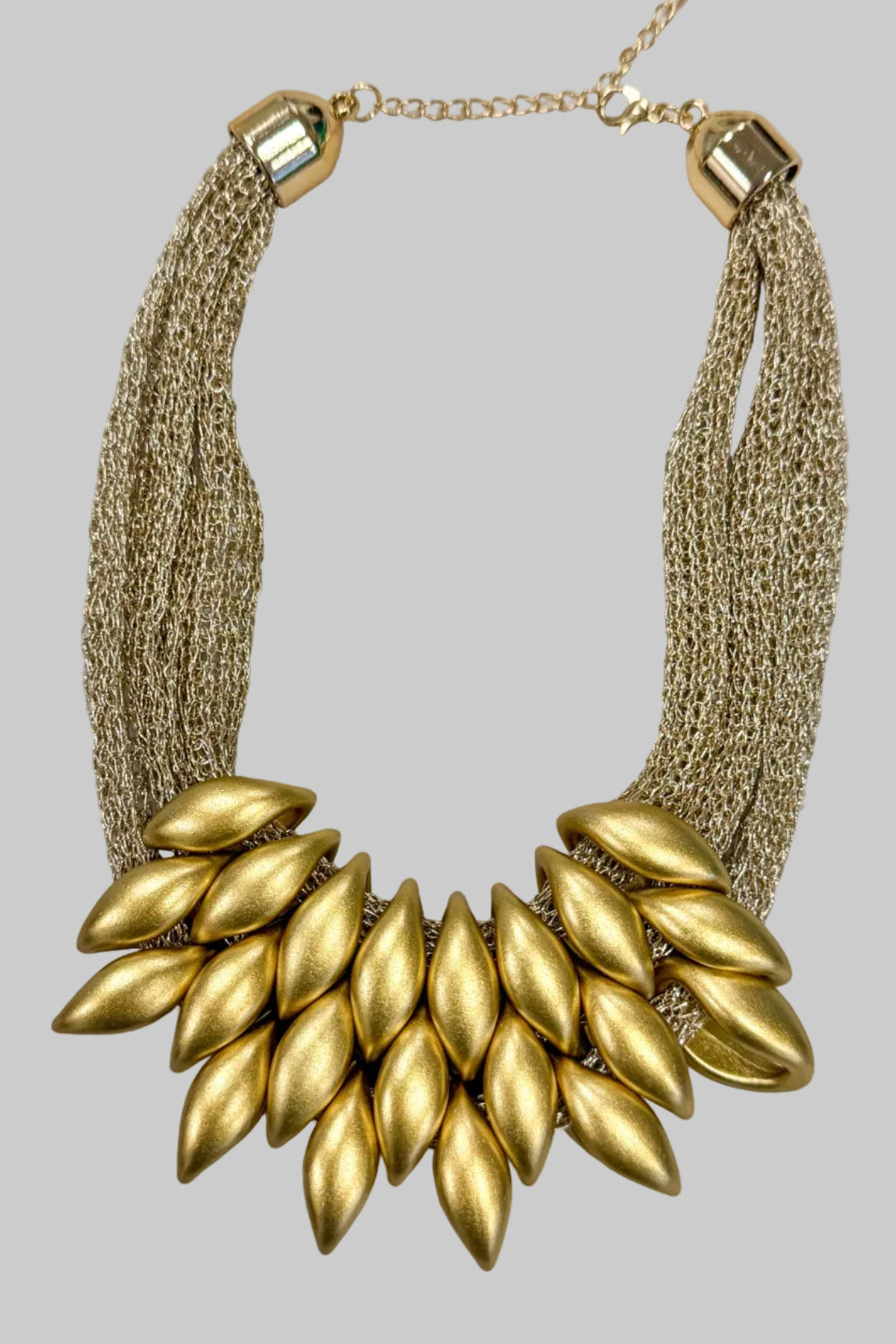 gold mesh petals short statement necklace