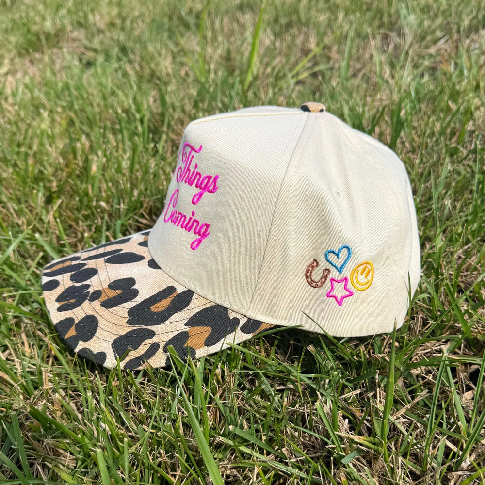 poppy & pine good things are coming canvas trucker hat