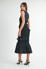 Mermaid Smocked Black Midi Dress