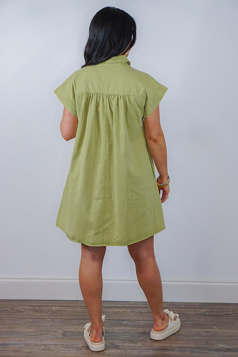 kiwi green denim casual dress