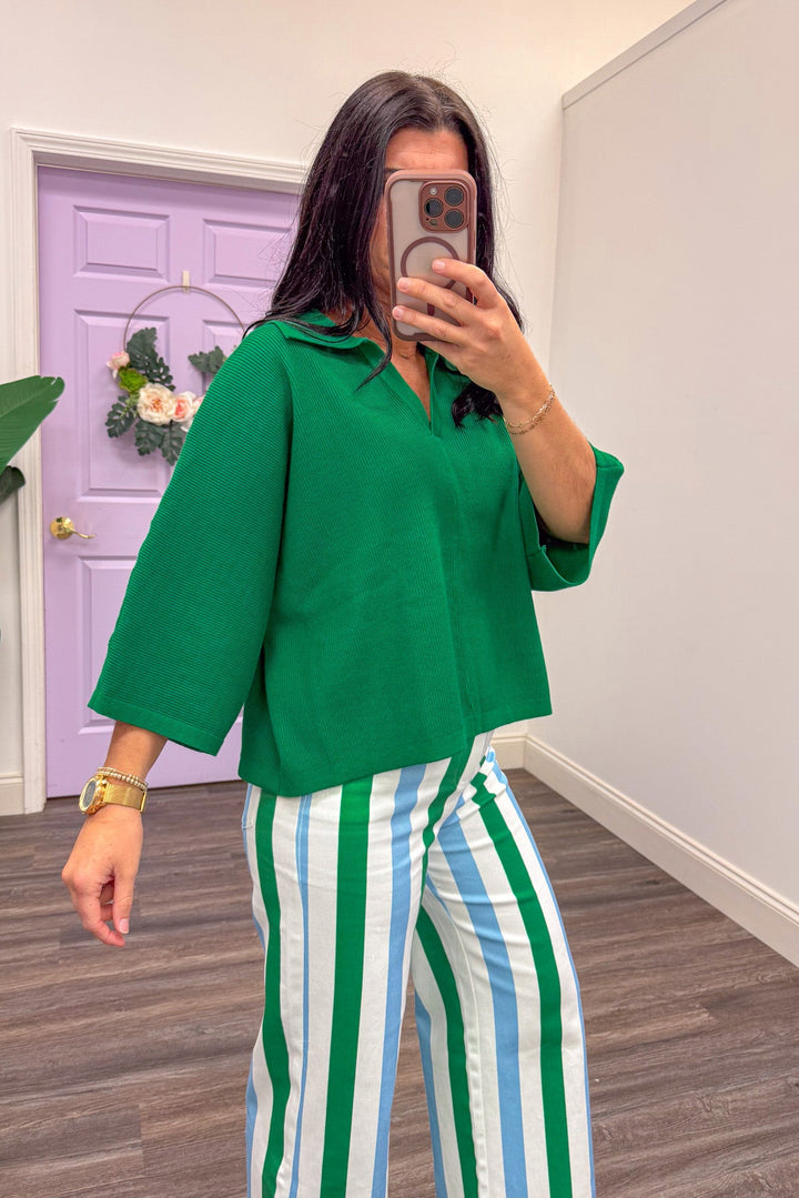 Green sweater top with bell sleeves