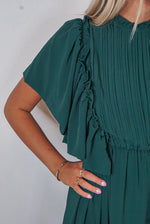 green ruffle maxi dress