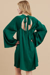Jodifl Hunter green satin dress with open back