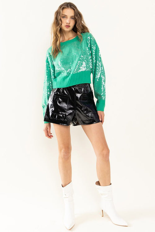 Time After Time Green sequin cropped sweater top