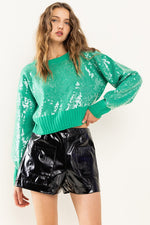 Time After Time Green sequin cropped sweater top