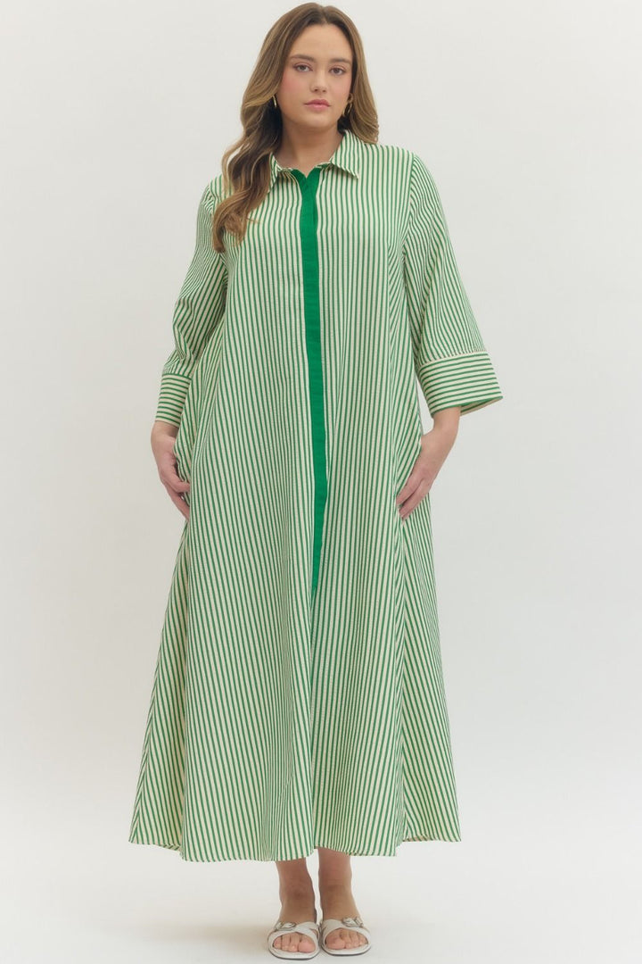 Women's striped green maxi dress by Entro in plus size