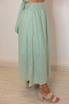 green stripe linen midi skirt top set