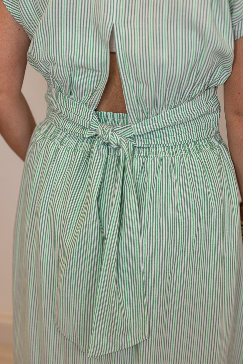 Striped Melody Green Midi Skirt Set