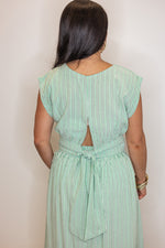 green stripe linen midi skirt top set