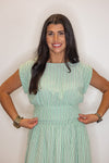 green stripe linen midi skirt top set
