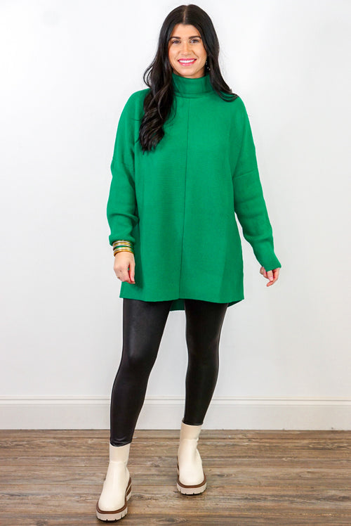 green textured long oversized sweater tunic