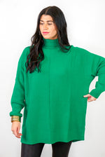 green textured long oversized sweater tunic