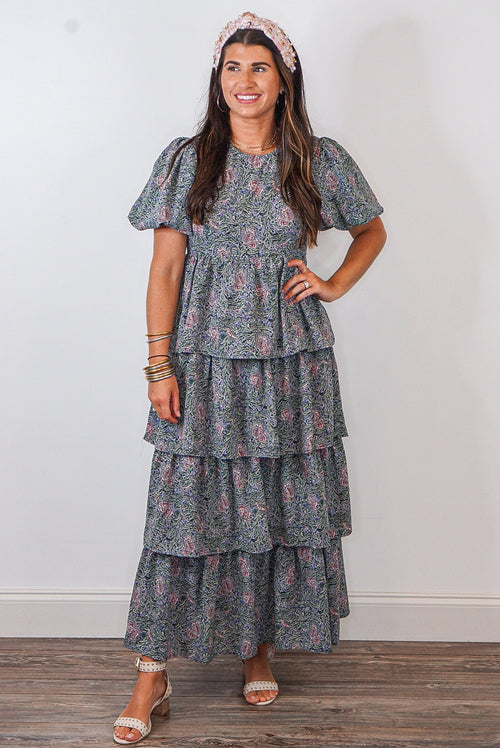 green tiered floral maxi dress entro