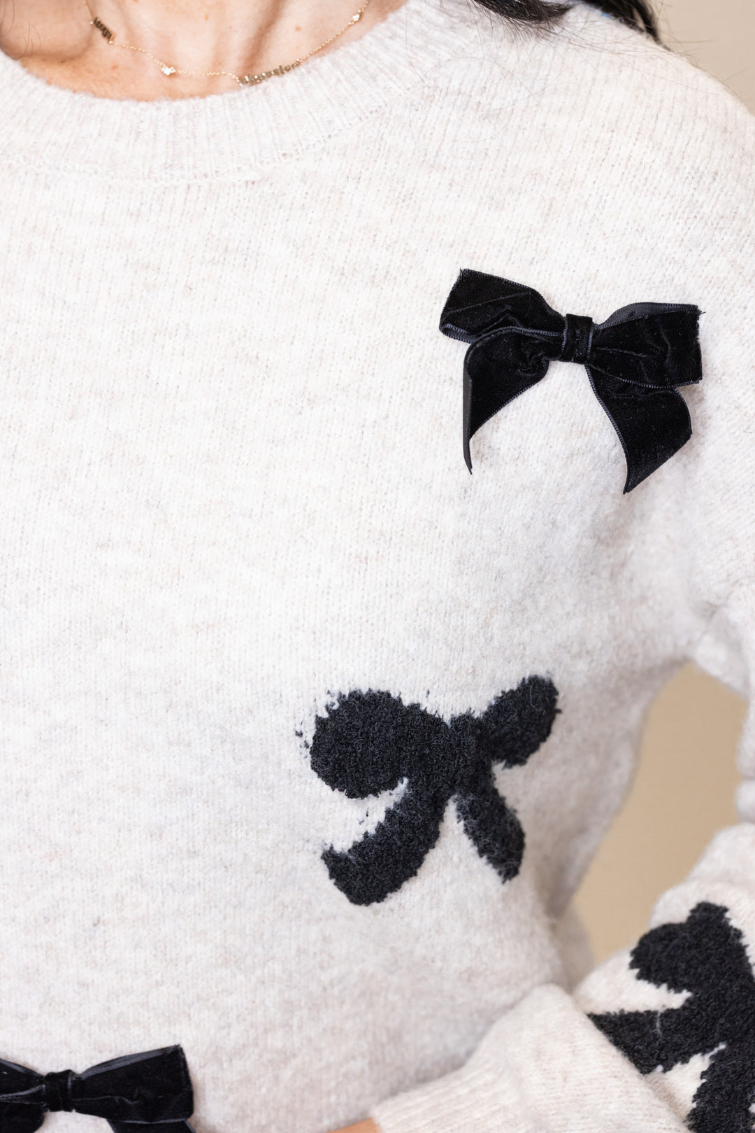 Velvet Bow Perfection Cream Sweater