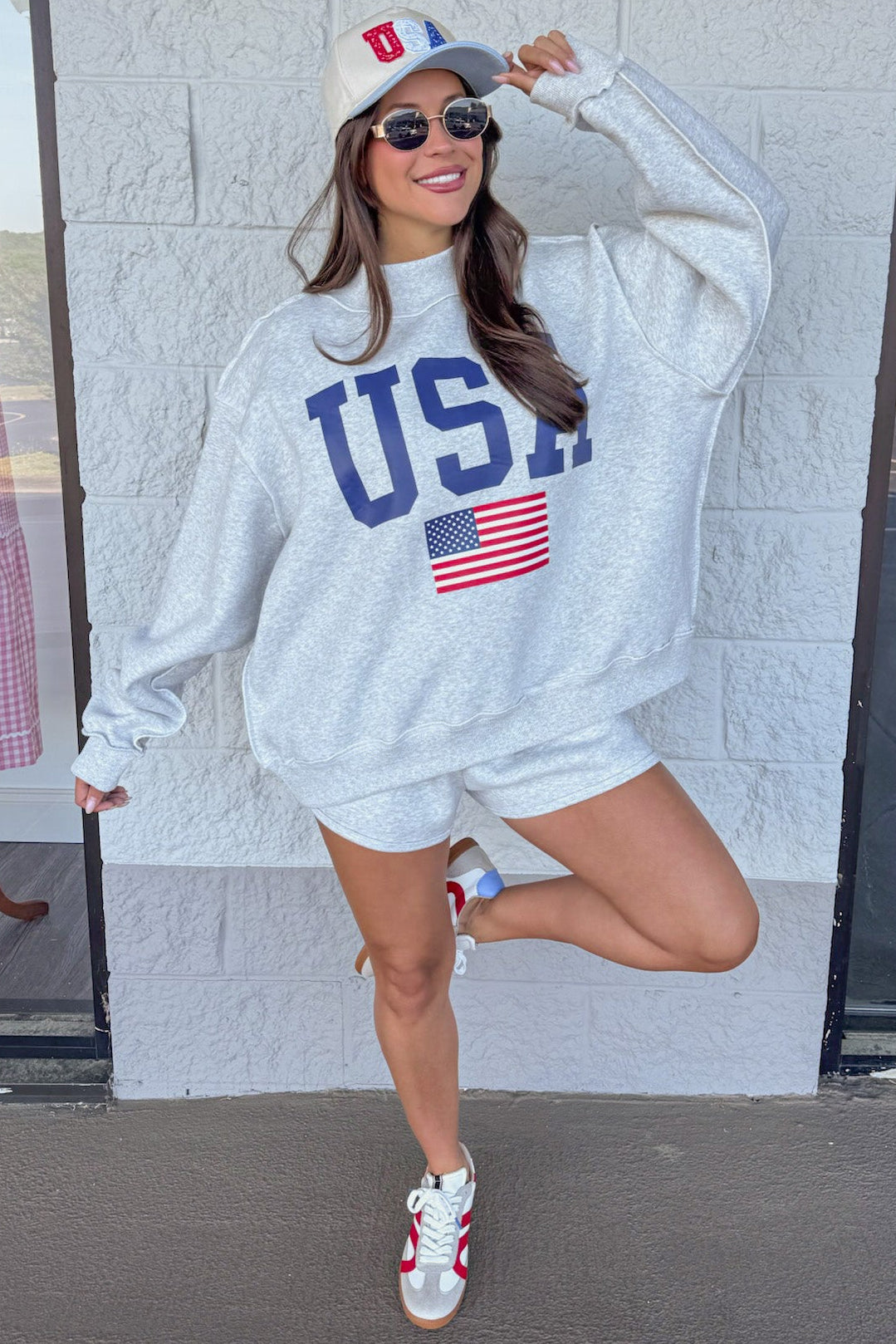 heather grey mock neck banded bottom hem terry knit sweatshirt