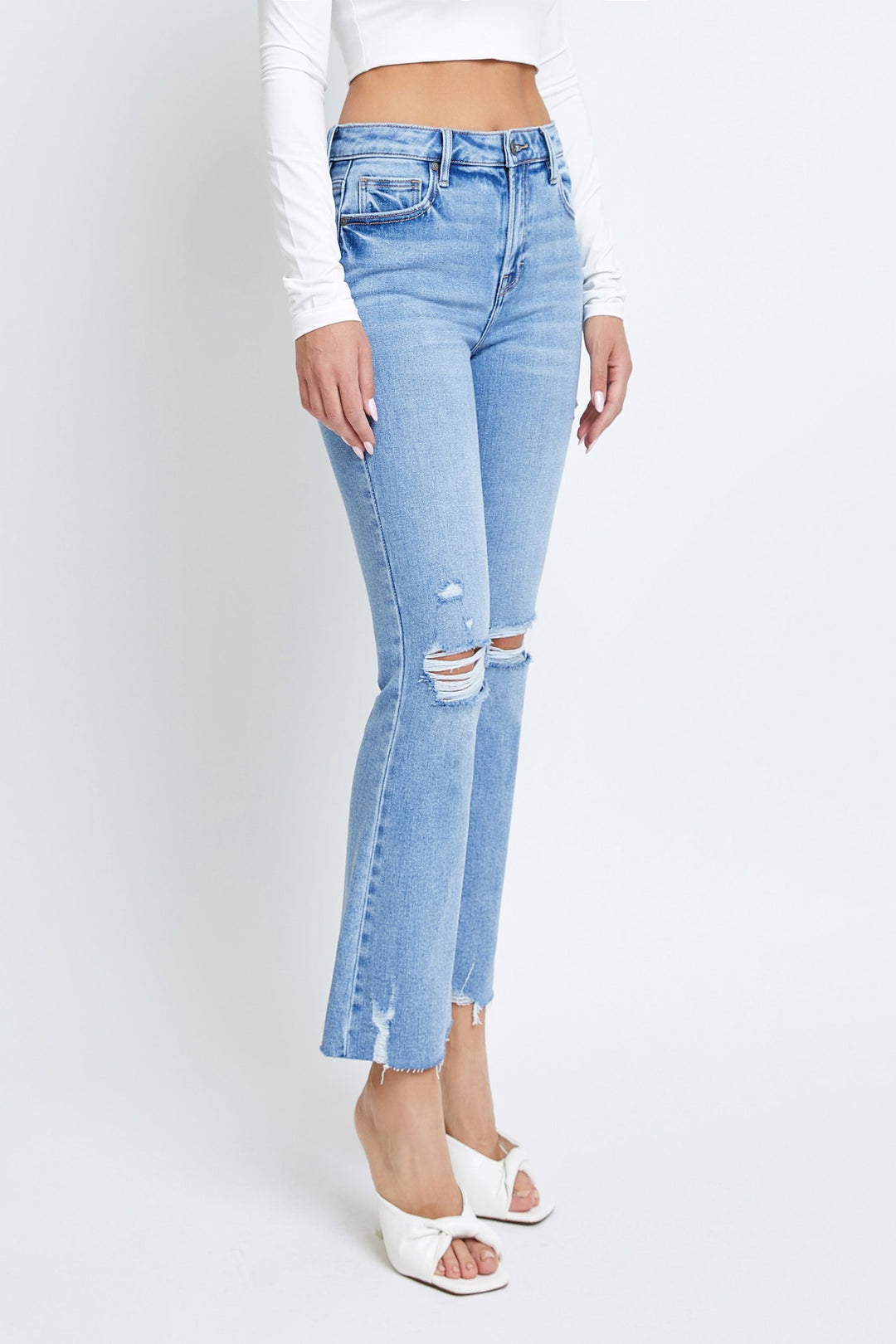 hidden jeans happi light cropped flare denim