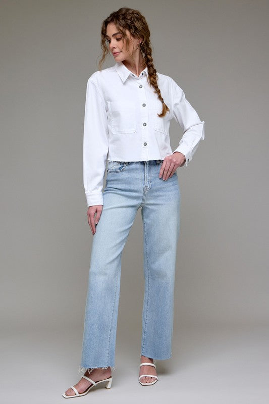 Hidden Jeans Logan clean classic stretch Dad jeans in light washed blue showing full front view