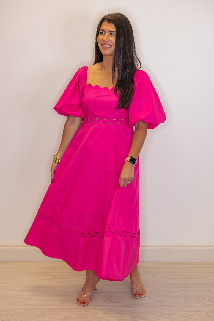 hot pink empire waist midi dress
