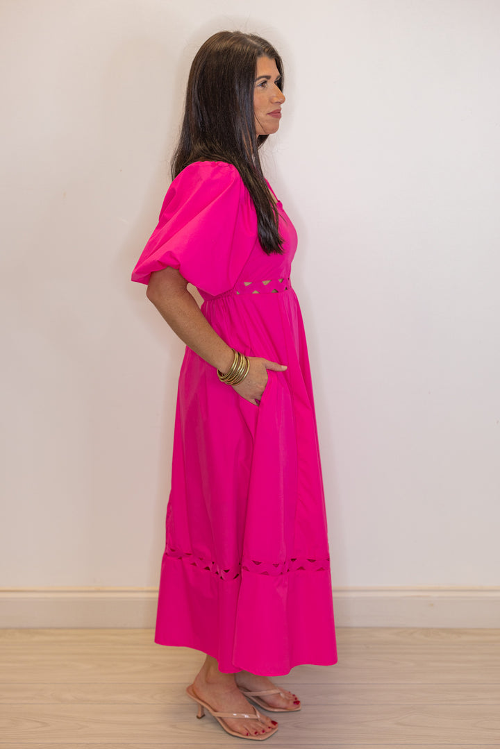 hot pink empire waist midi dress