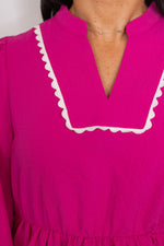 hot pink white scalloped trim babydoll top
