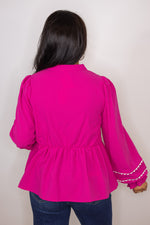 hot pink white scalloped trim babydoll top