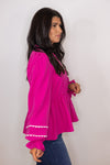 hot pink white scalloped trim babydoll top