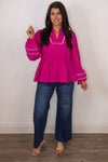hot pink white scalloped trim babydoll top