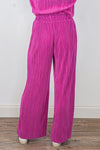 hot pink pleated satin pants set