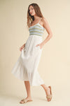 Wishlist Ivory sleeveless crinkle gauze midi dress with crocheted striped bodice