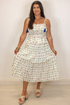 ivory floral elastic waist flowy midi skirt