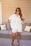 ivory satin pleated button down top