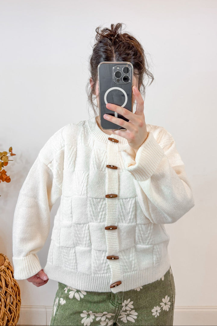 ivory button up sweater cardigan trendy sleeve cuffs side