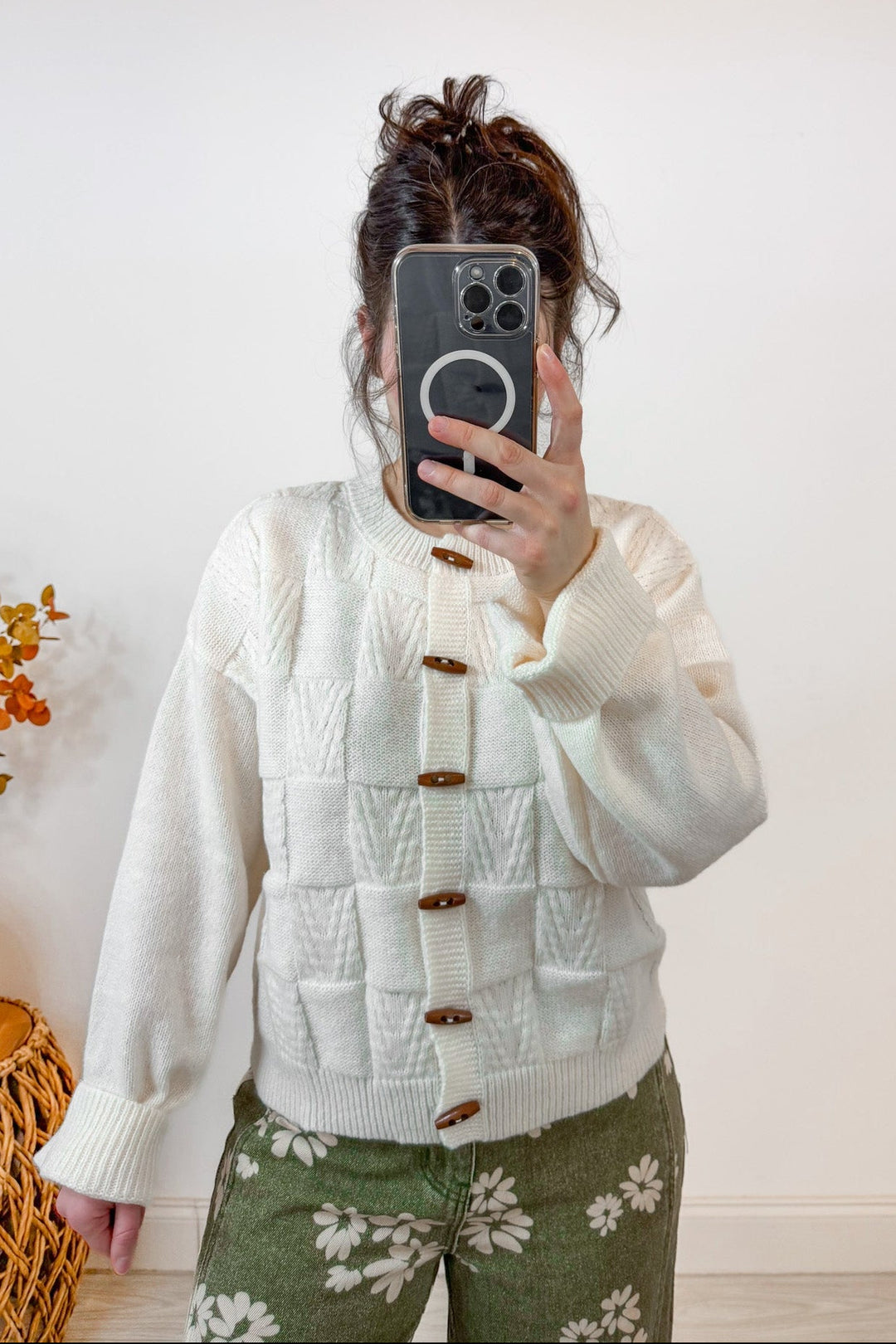 ivory button up sweater cardigan trendy sleeve cuffs