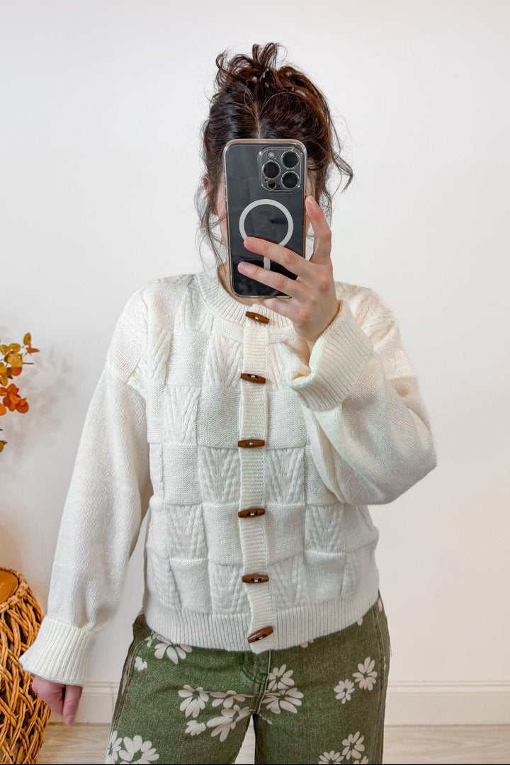 ivory button up sweater cardigan trendy sleeve cuffs