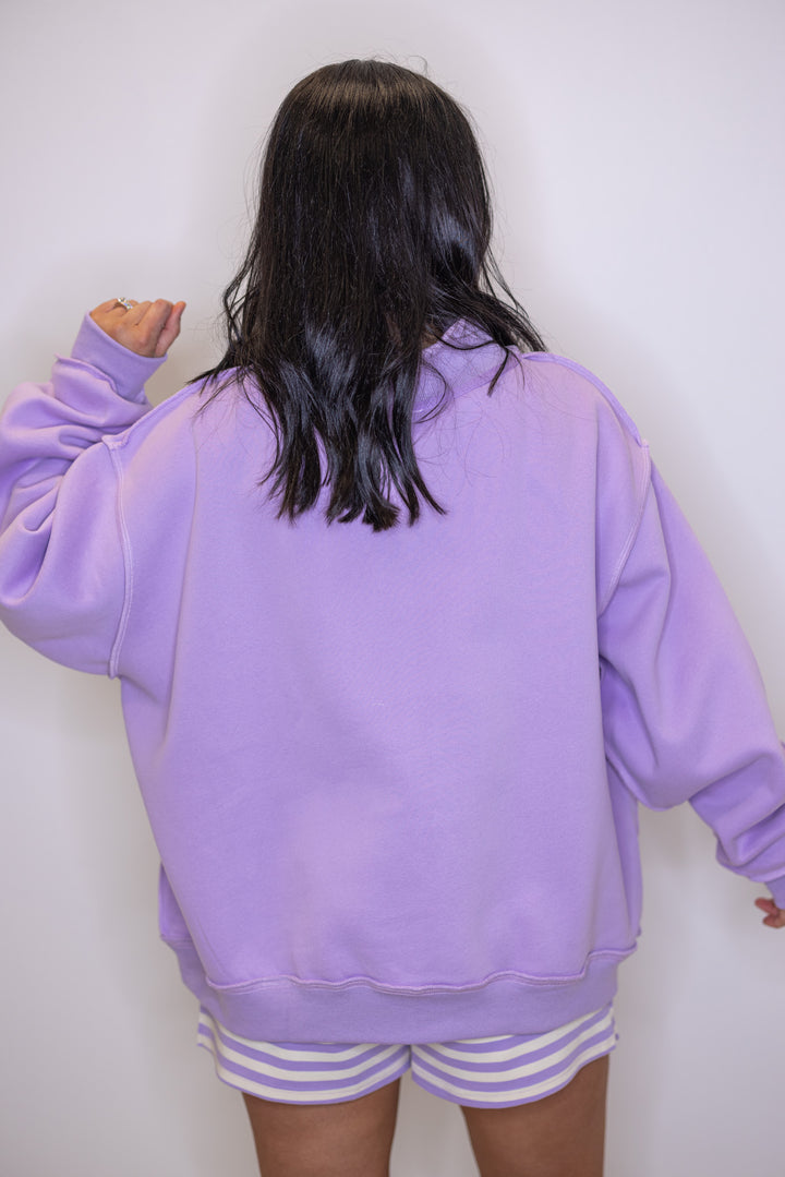 Jesus oversized mock neck embroidered sweatshirt showing up close back view