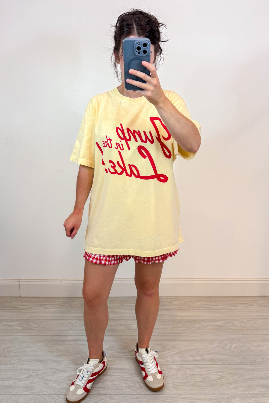 jump in the lake butter yellow graphic tee