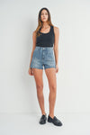 just black denim high rise denim shorts