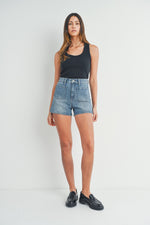 just black denim high rise denim shorts