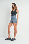 just black denim high rise denim shorts