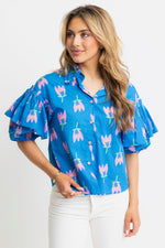 karlie poppy ruffle blue tulip top