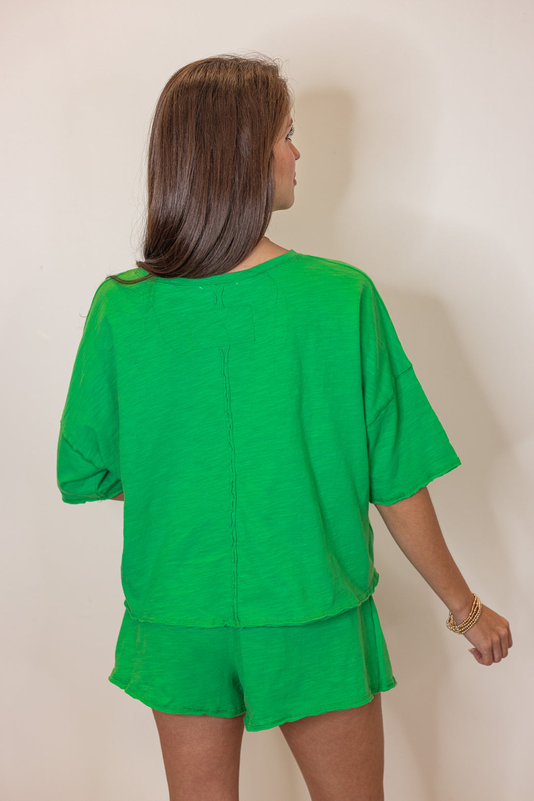 cotton knit green casual short sleeve top