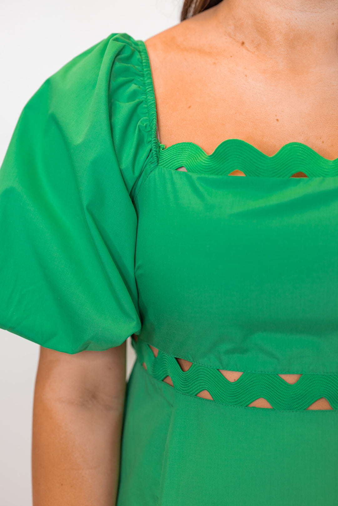 Kelly Green Ric Rac Green Exaggerated Ric Rac Midi Dress | Purple Door | Commerce GA ...