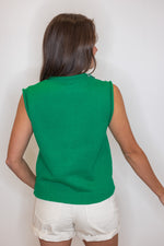 kelly green button sleeveless sweater top