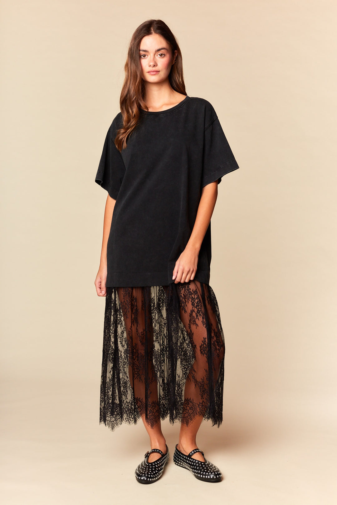 t shirt black lace midi dress