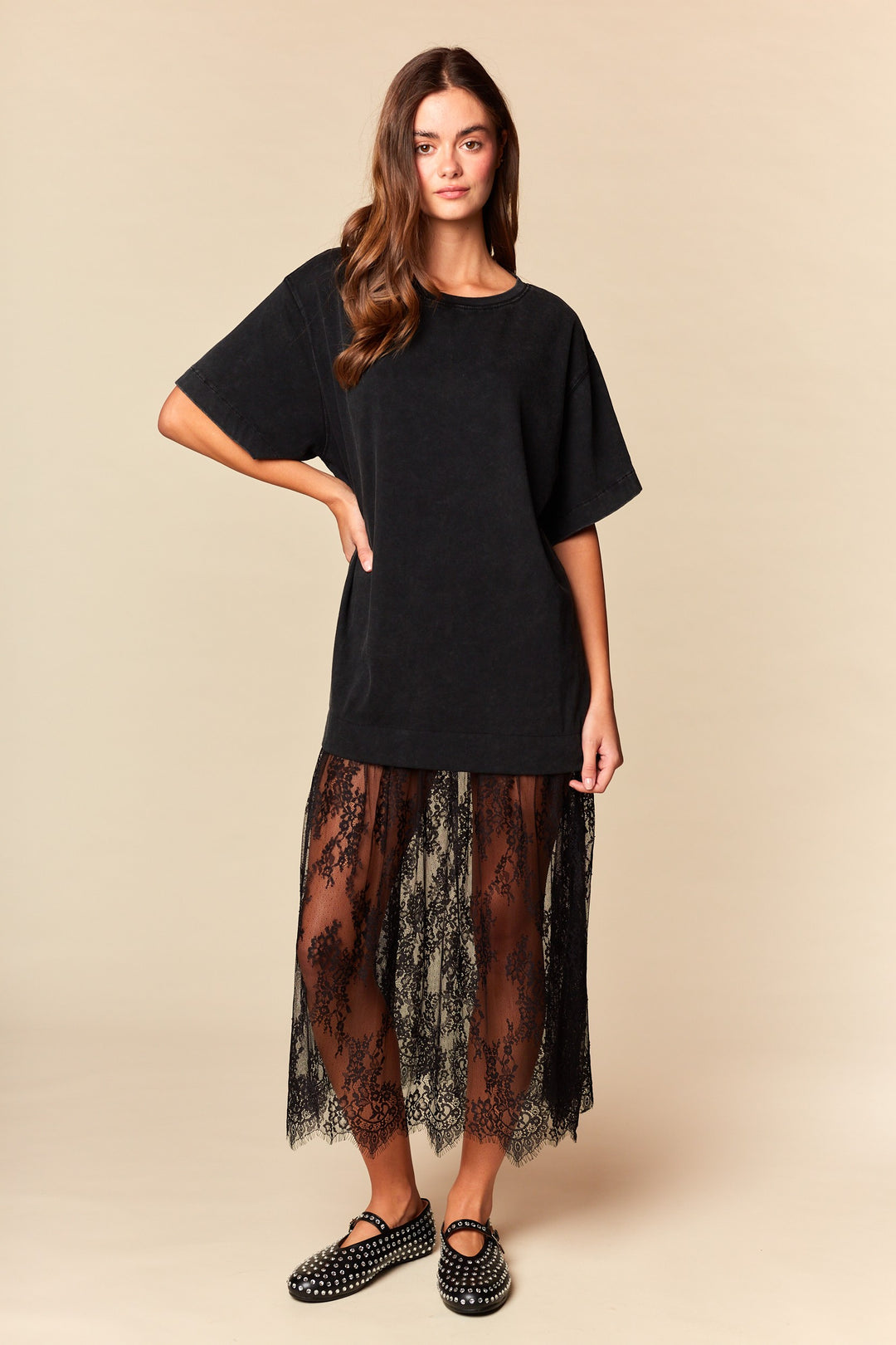 black lace midi dress for gameday