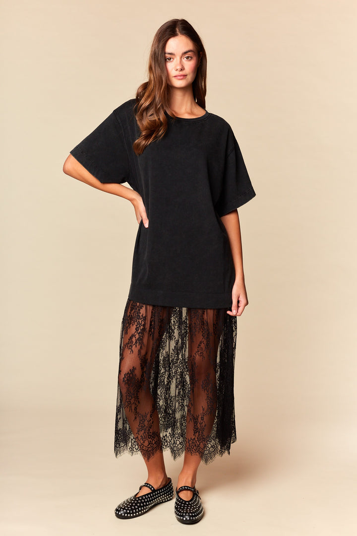 black lace midi dress for gameday