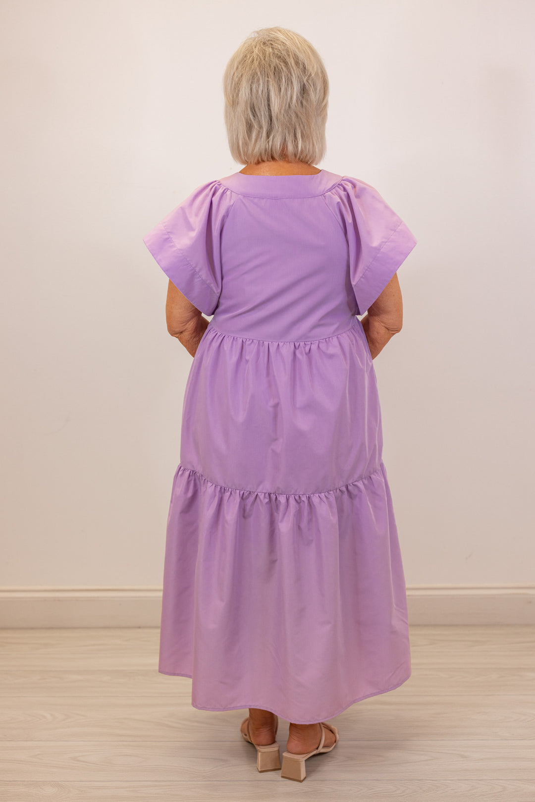 lavender purple babydoll midi dress