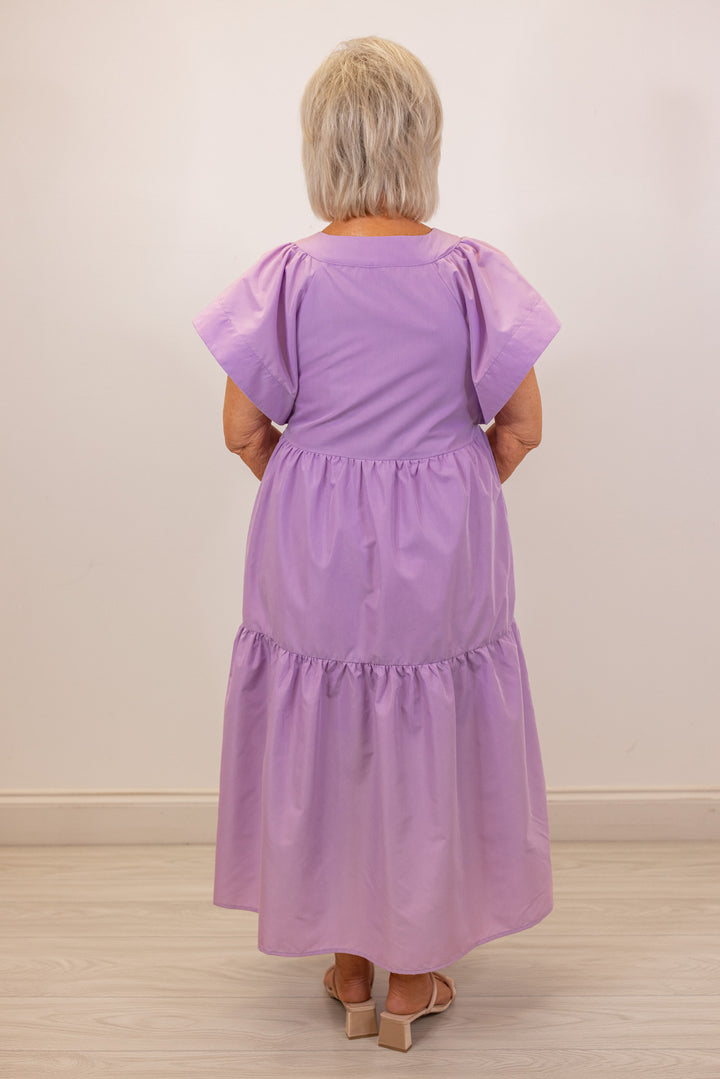 lavender purple babydoll midi dress