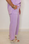 lilac cotton blend lounge pants set