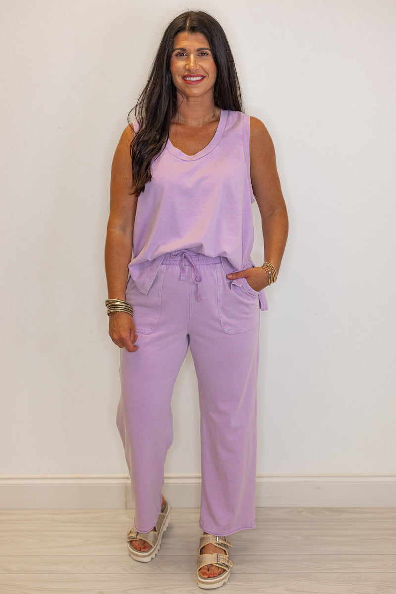 lilac cotton blend lounge pants set